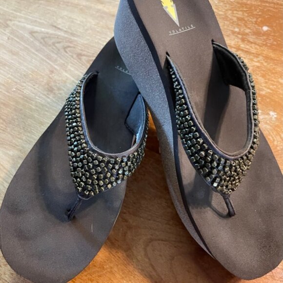 Volatile Brown beaded Cork Wedge Sandals Sz 9 - Picture 3 of 10